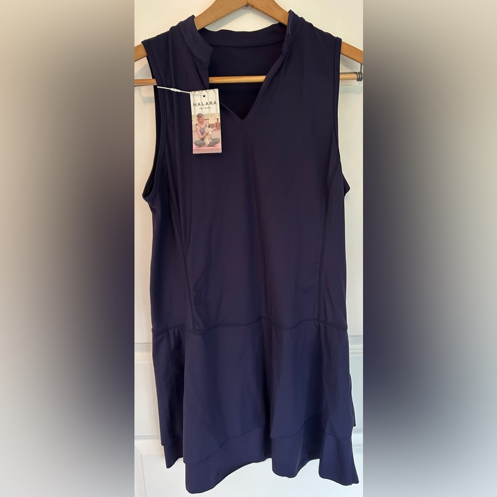 Halara Everyday Cloudful Air V Neck Tiered Ruffle, Blue Dress *no under shorts*
